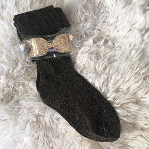 2:!Gold glitter hair bow tights legging new gift